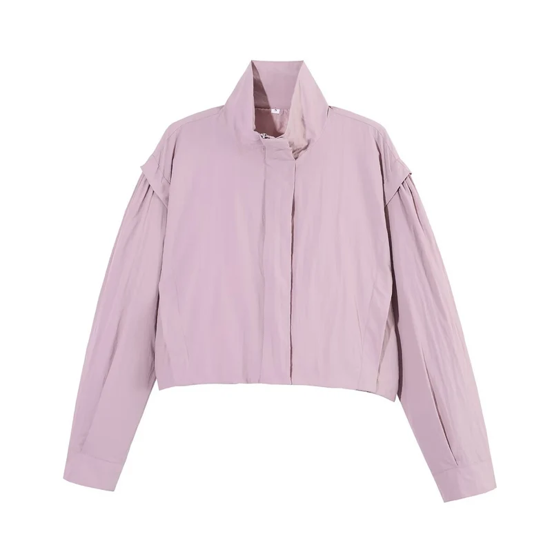 Damen Gekürzte Taillenfreie Blousonjacke mit hohem Stehkragen und plissierten Ärmelbahnen Nord Taschen