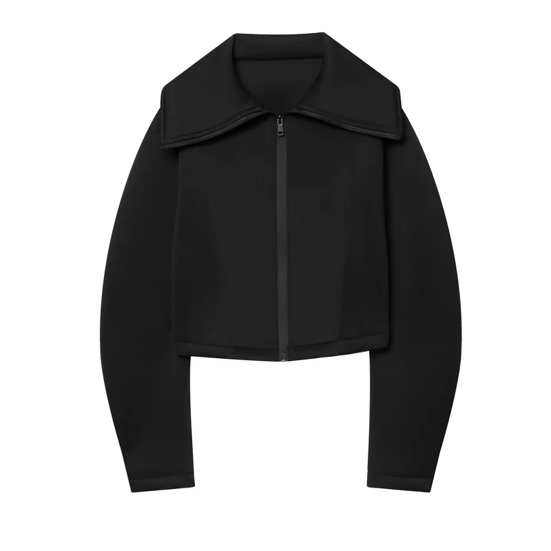Damen Gekürzte strukturierte Jacke im Neopren‑Look mit weitem Schalkragen Nord Taschen