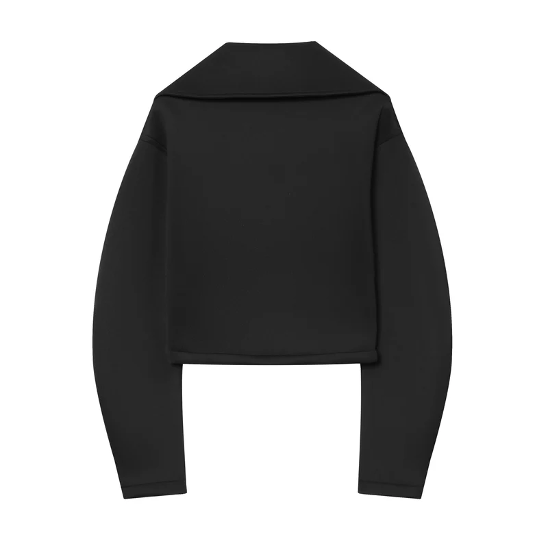 Damen Gekürzte strukturierte Jacke im Neopren‑Look mit weitem Schalkragen Nord Taschen