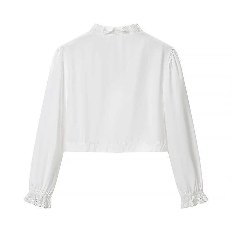 Damen Gekürzte Spitzenbolero‑Bluse mit Stehkragen und Lochstickerei Nord Taschen