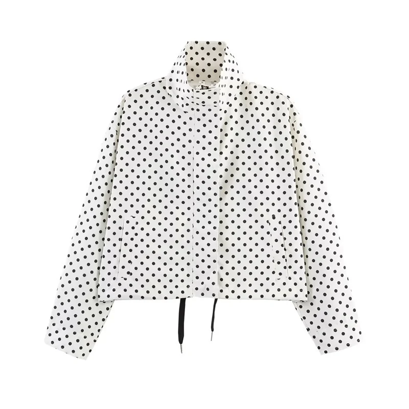Damen Gekürzte Punkte-Utility-Jacke mit Stehkragen und Tunnelzug Nord Taschen