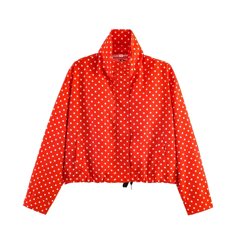 Damen Gekürzte Punkte-Utility-Jacke mit Stehkragen und Tunnelzug Nord Taschen