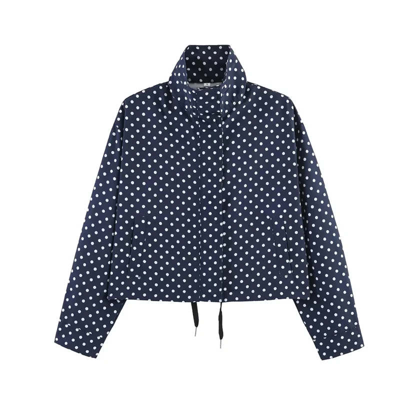Damen Gekürzte Punkte-Utility-Jacke mit Stehkragen und Tunnelzug Nord Taschen