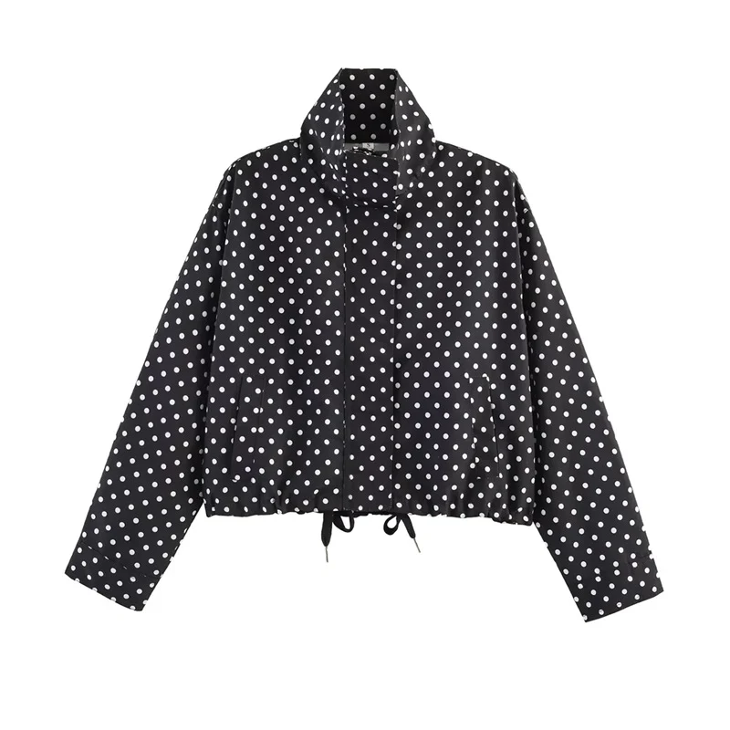 Damen Gekürzte Punkte-Utility-Jacke mit Stehkragen und Tunnelzug Nord Taschen