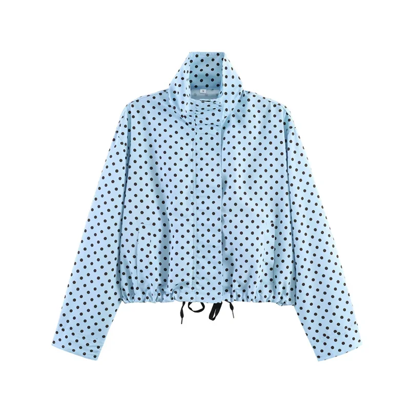 Damen Gekürzte Punkte-Utility-Jacke mit Stehkragen und Tunnelzug Nord Taschen