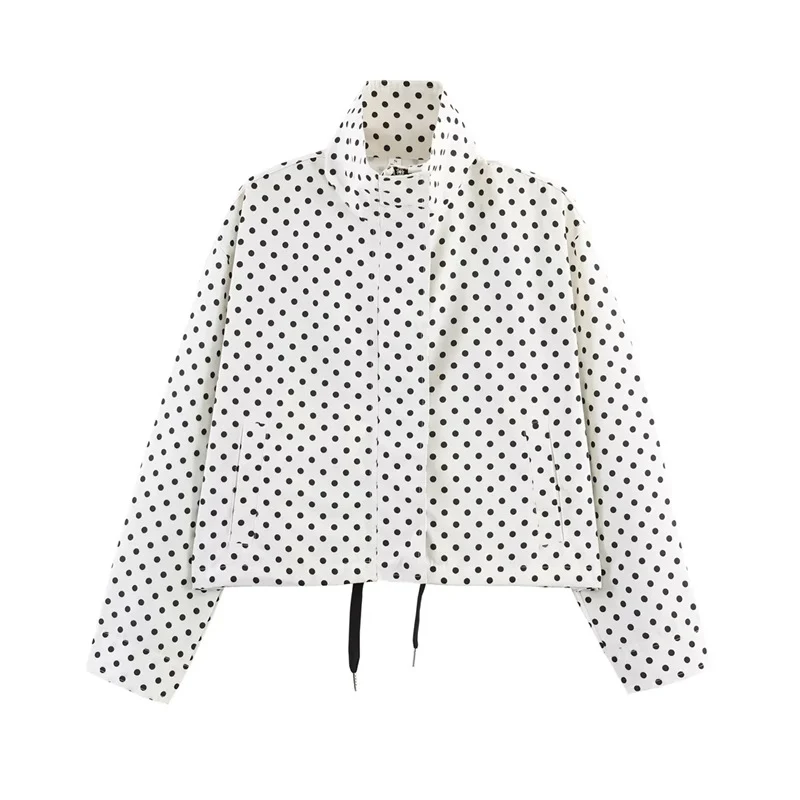Damen Gekürzte Punkte-Utility-Jacke mit Stehkragen und Tunnelzug Nord Taschen