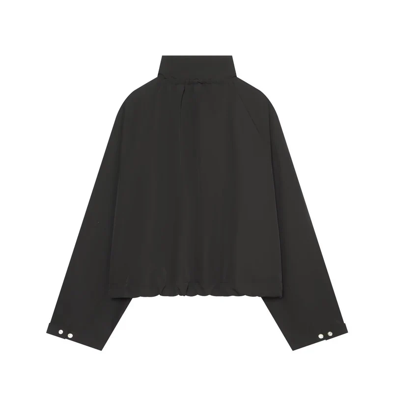 Damen Gekürzte Oversize-Utility-Jacke mit Stehkragen und Kordelzug Nord Taschen