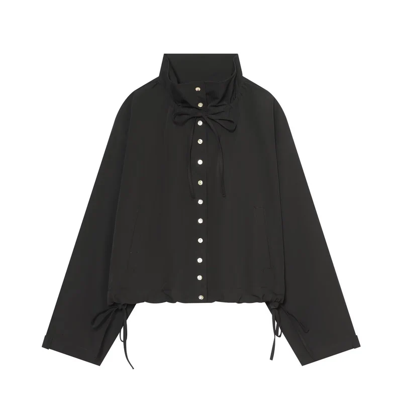 Damen Gekürzte Oversize-Utility-Jacke mit Stehkragen und Kordelzug Nord Taschen