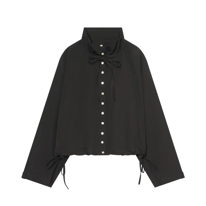 Damen Gekürzte Oversize-Utility-Jacke mit Stehkragen und Kordelzug Nord Taschen