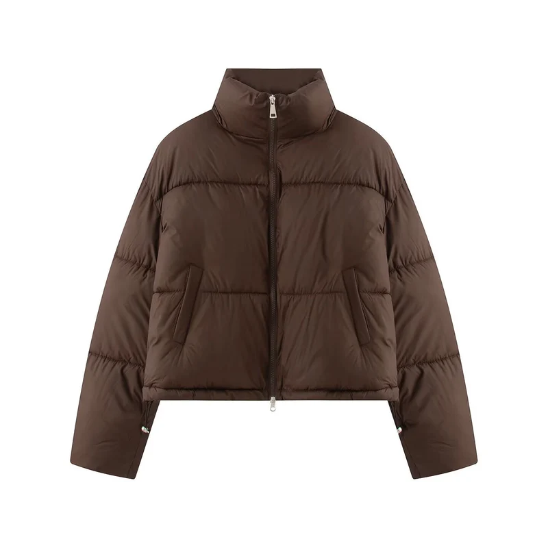 Damen Gekürzte Oversize-Pufferjacke mit hohem Stehkragen und Zwei-Wege‑Reißverschluss Nord Taschen