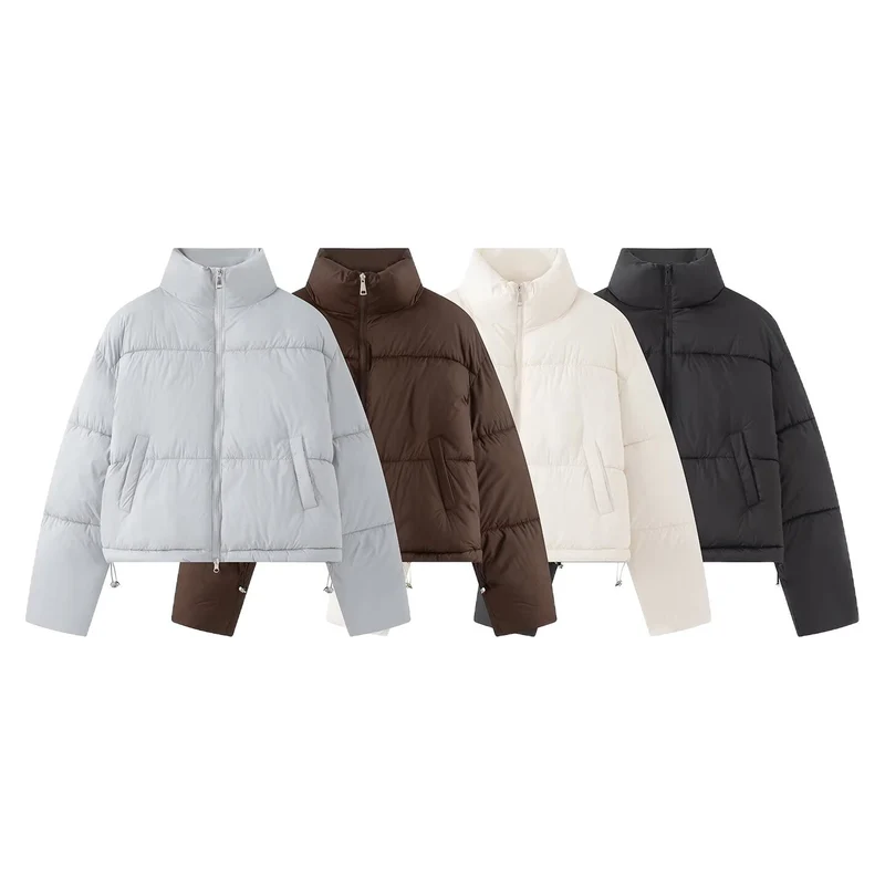 Damen Gekürzte Oversize-Pufferjacke mit hohem Stehkragen und Zwei-Wege‑Reißverschluss Nord Taschen