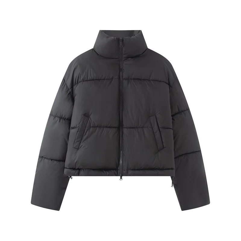 Damen Gekürzte Oversize-Pufferjacke mit hohem Stehkragen und Zwei-Wege‑Reißverschluss Nord Taschen