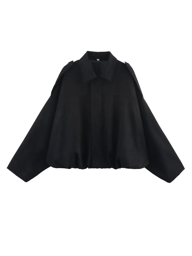 Damen Gekürzte Oversize-Blousonjacke aus Veloursoptik mit Tunnelzugsaum und Schulterpatten Nord Taschen