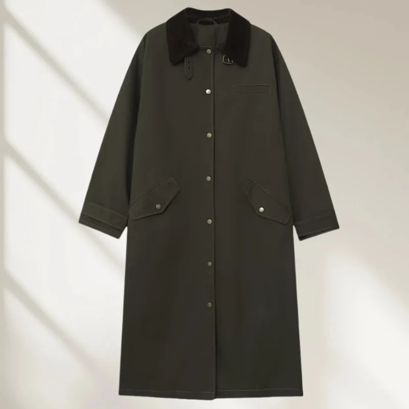 Damen langer wasserdichter Parka-Mantel mit Cordkragen und Druckknopfleiste Nord Taschen