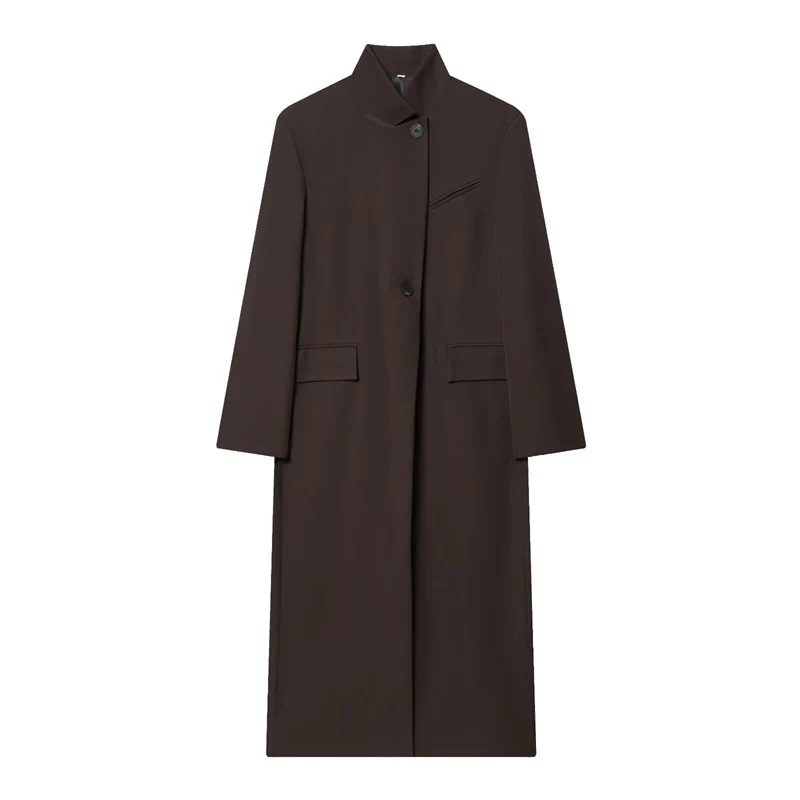 Damen Langer Mantel mit Mandarin-Kragen, minimalistischer Silhouette und verdeckter Knopfleiste Nord Taschen