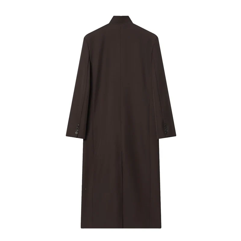 Damen Langer Mantel mit Mandarin-Kragen, minimalistischer Silhouette und verdeckter Knopfleiste Nord Taschen