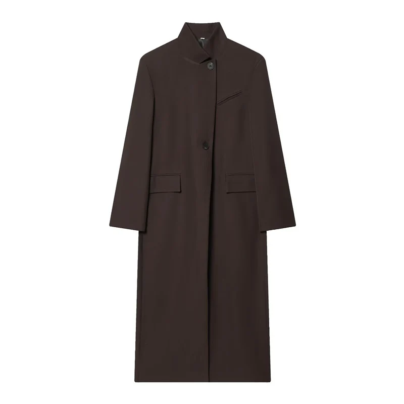 Damen Langer Mantel mit Mandarin-Kragen, minimalistischer Silhouette und verdeckter Knopfleiste Nord Taschen