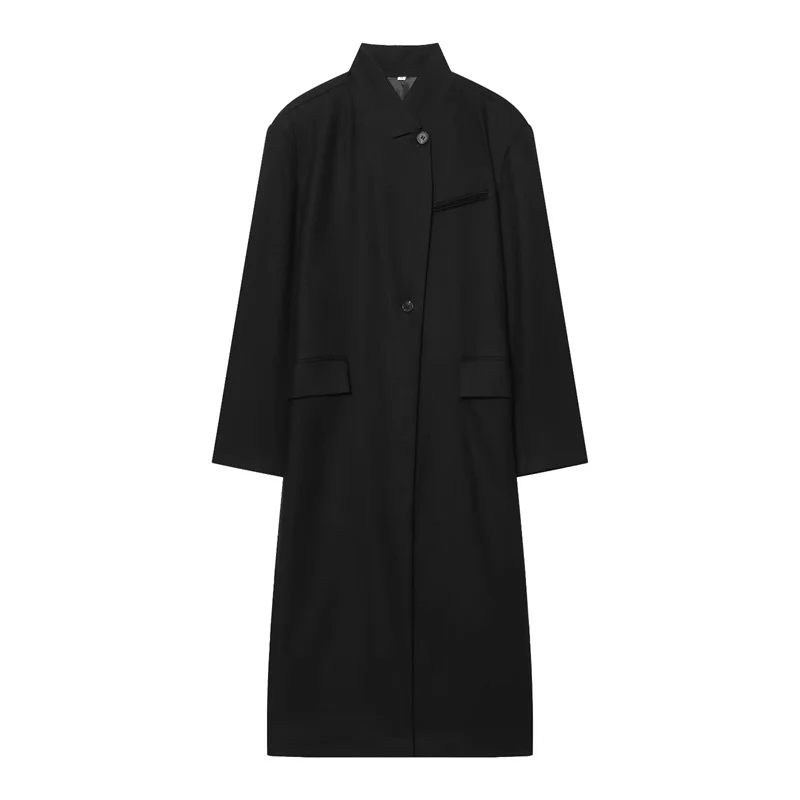Damen Langer Mantel mit Mandarin-Kragen, minimalistischer Silhouette und verdeckter Knopfleiste Nord Taschen
