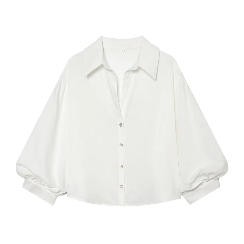 Damen weit geschnittene Oversize-Bluse mit Ballonärmeln und Hemdblusenkragen Nord Taschen