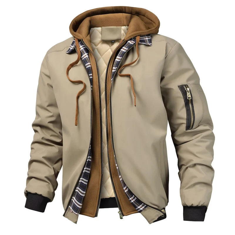 Herren Layered Bomberjacke mit Kapuzen-Inlay, gesteppter Innenweste und Ärmeltasche Nord Taschen