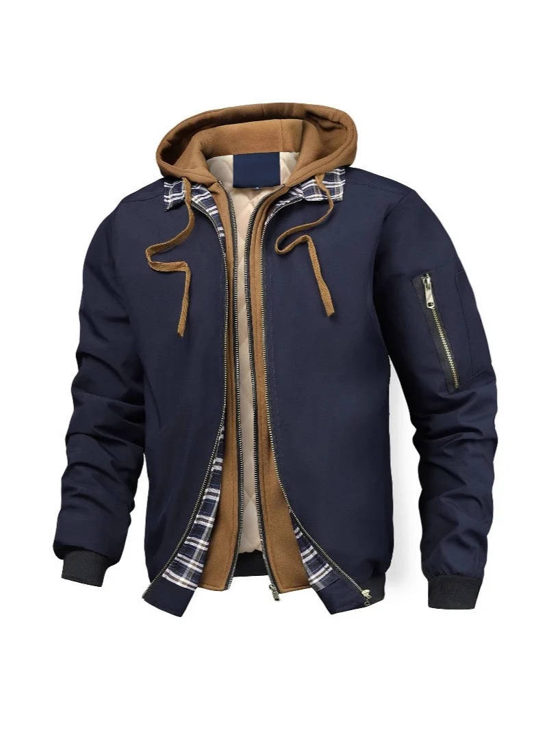 Herren Layered Bomberjacke mit Kapuzen-Inlay, gesteppter Innenweste und Ärmeltasche Nord Taschen