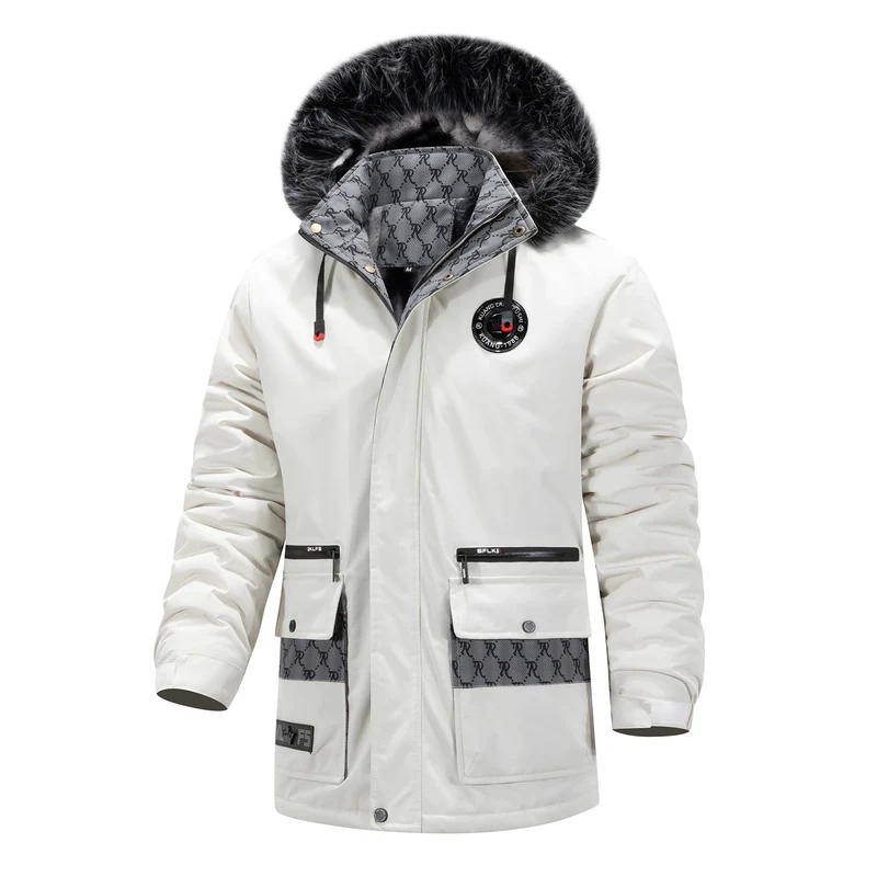 Herren Langer Thermo-Parka mit Kapuze, Logo-Innenfutter und Multifunktions-Taschen Nord Taschen