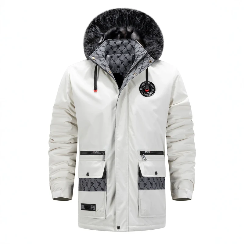 Herren Langer Thermo-Parka mit Kapuze, Logo-Innenfutter und Multifunktions-Taschen Nord Taschen