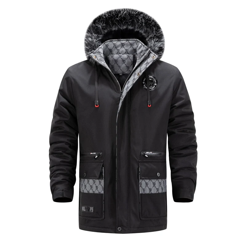 Herren Langer Thermo-Parka mit Kapuze, Logo-Innenfutter und Multifunktions-Taschen Nord Taschen