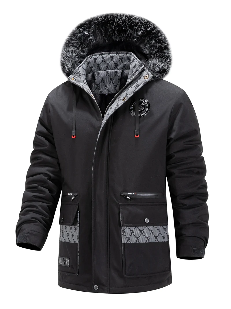 Herren Langer Thermo-Parka mit Kapuze, Logo-Innenfutter und Multifunktions-Taschen Nord Taschen