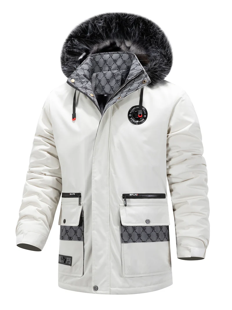 Herren Langer Thermo-Parka mit Kapuze, Logo-Innenfutter und Multifunktions-Taschen Nord Taschen