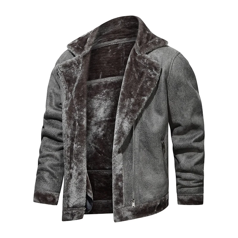 Herren Lammfellimitat-Bikerjacke mit asymmetrischem Reißverschluss und Teddyfutter Nord Taschen