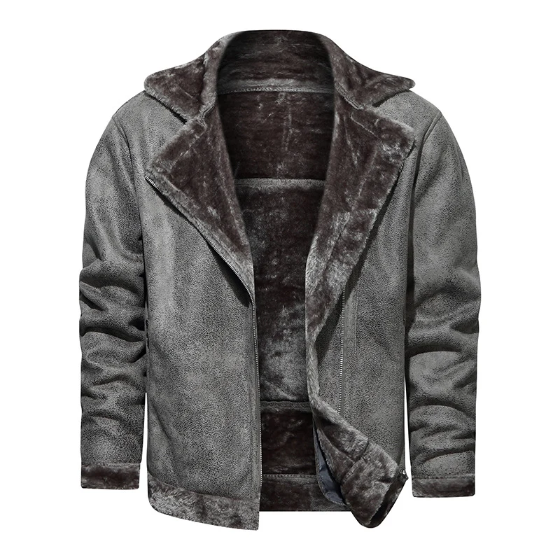 Herren Lammfellimitat-Bikerjacke mit asymmetrischem Reißverschluss und Teddyfutter Nord Taschen