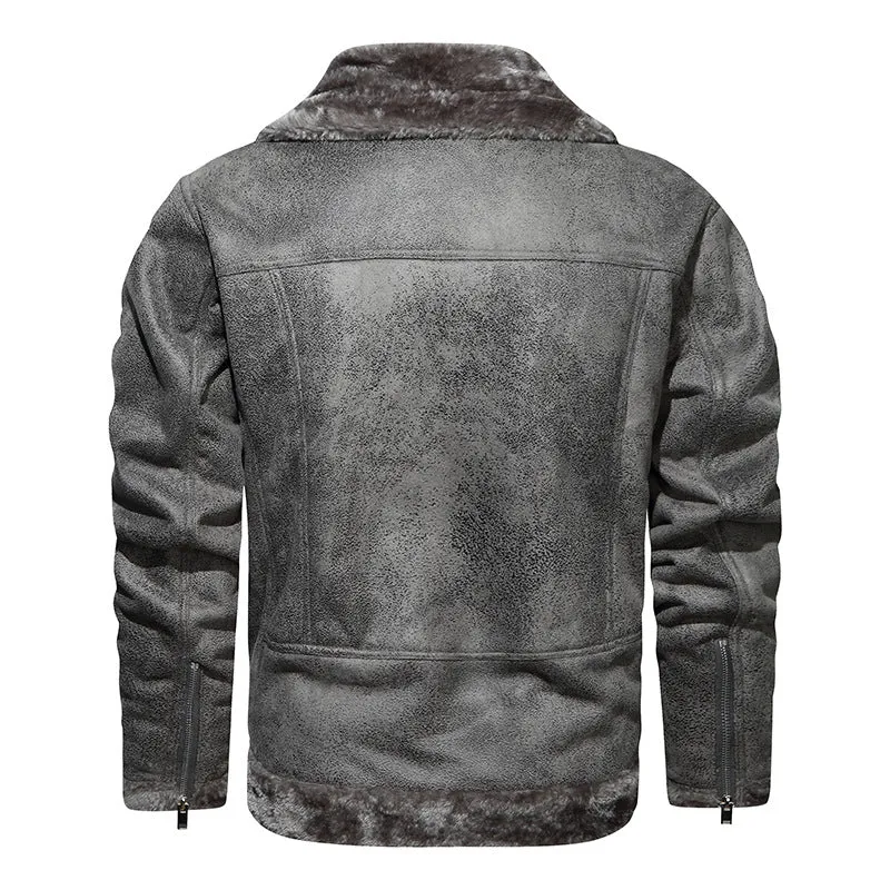 Herren Lammfellimitat-Bikerjacke mit asymmetrischem Reißverschluss und Teddyfutter Nord Taschen