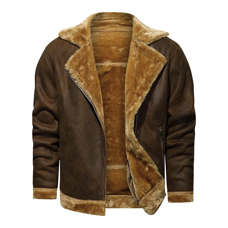 Herren Lammfellimitat-Bikerjacke mit asymmetrischem Reißverschluss und Teddyfutter Nord Taschen