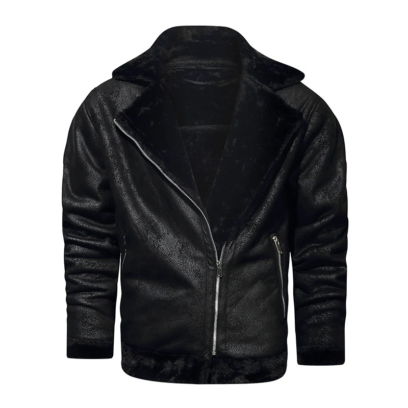 Herren Lammfellimitat-Bikerjacke mit asymmetrischem Reißverschluss und Teddyfutter Nord Taschen