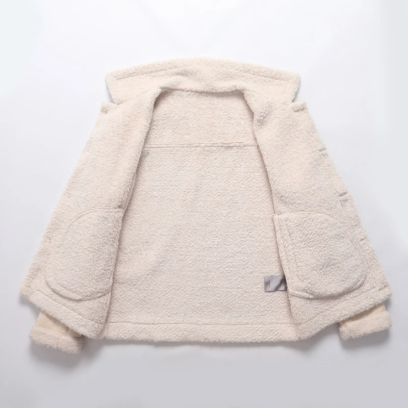 Herren Lammfell-inspirierte Teddy-Fleece Jacke mit Knopfleiste und Reißverschlusstaschen Nord Taschen