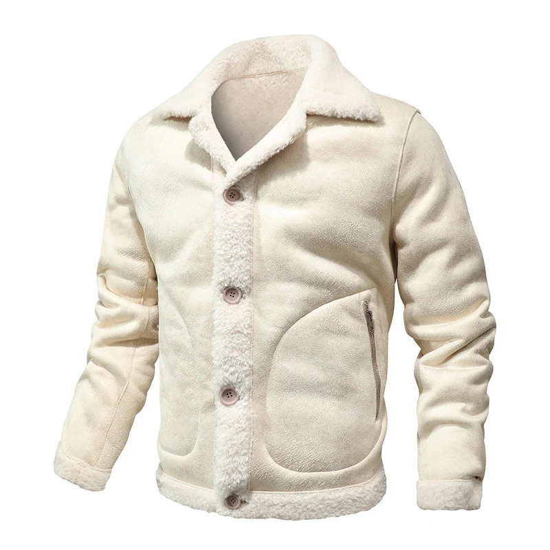 Herren Lammfell-inspirierte Teddy-Fleece Jacke mit Knopfleiste und Reißverschlusstaschen Nord Taschen