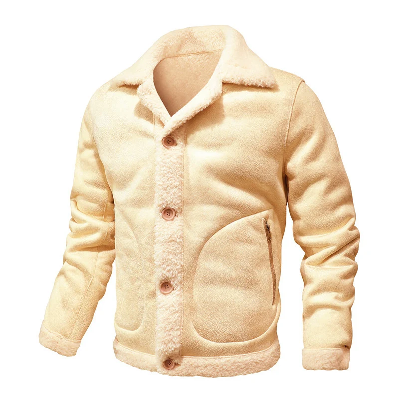 Herren Lammfell-inspirierte Teddy-Fleece Jacke mit Knopfleiste und Reißverschlusstaschen Nord Taschen