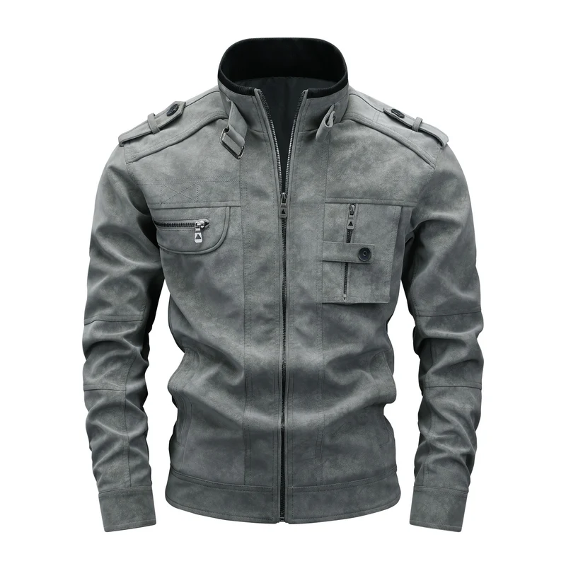 Herren Utility-Fliegerjacke in Wildlederoptik mit Stehkragen, Epauletten und Mehrfach-Taschen Nord Taschen