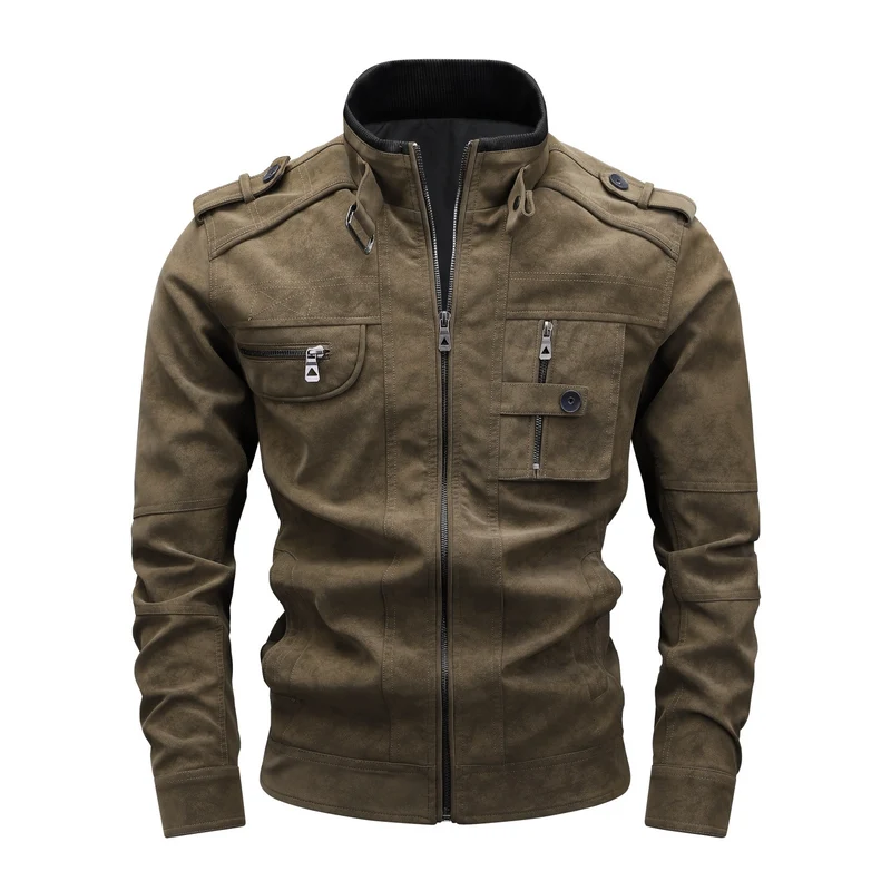 Herren Utility-Fliegerjacke in Wildlederoptik mit Stehkragen, Epauletten und Mehrfach-Taschen Nord Taschen