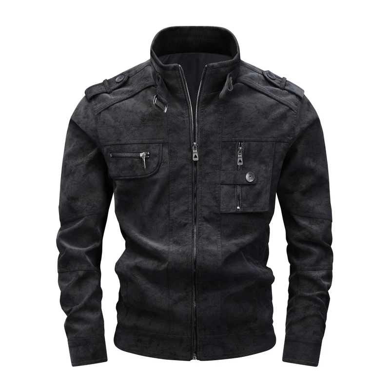 Herren Utility-Fliegerjacke in Wildlederoptik mit Stehkragen, Epauletten und Mehrfach-Taschen Nord Taschen