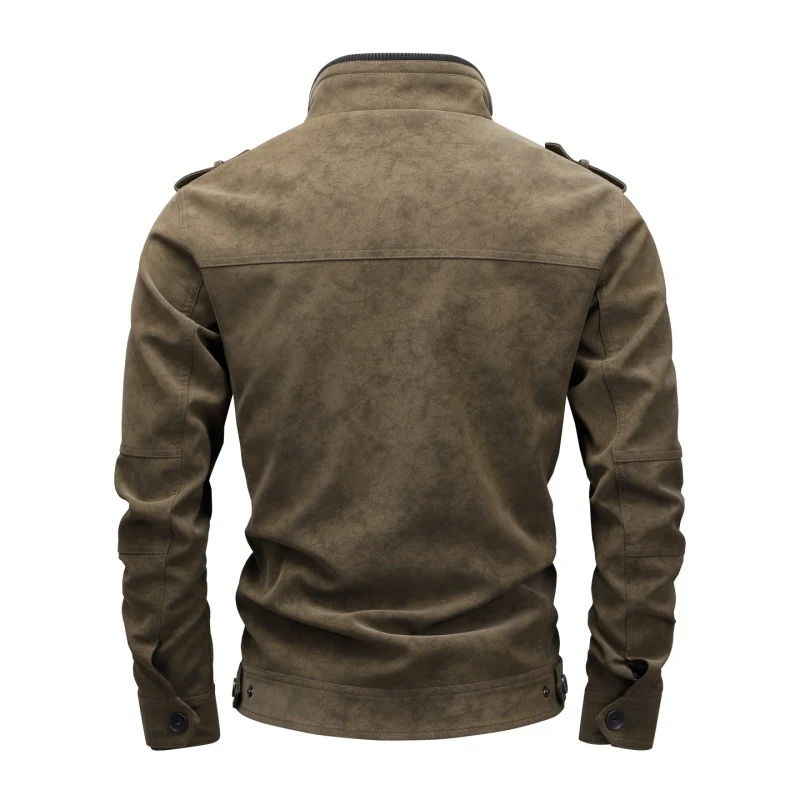 Herren Utility-Fliegerjacke in Wildlederoptik mit Stehkragen, Epauletten und Mehrfach-Taschen Nord Taschen