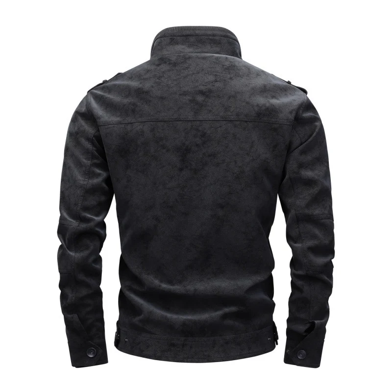 Herren Utility-Fliegerjacke in Wildlederoptik mit Stehkragen, Epauletten und Mehrfach-Taschen Nord Taschen