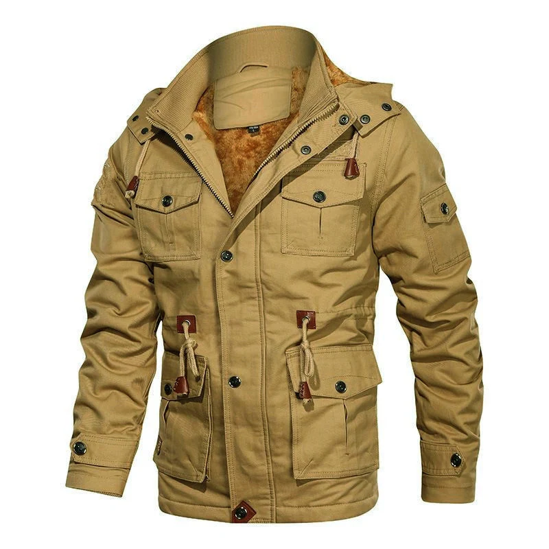 Herren Utility-Feldjacke mit Teddyfutter, Mehrfach-Taschen und Taillenzug Nord Taschen
