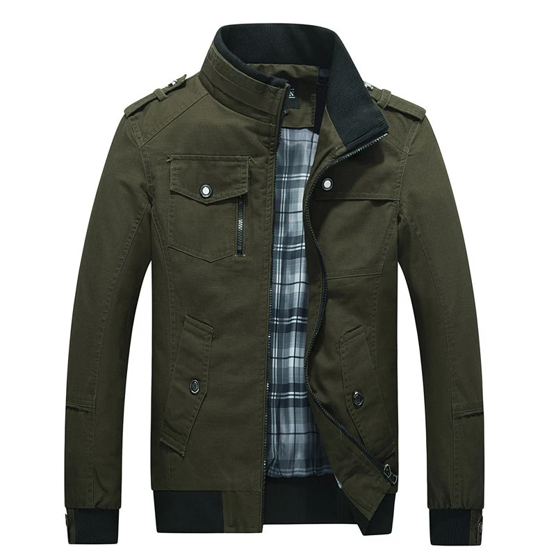 Herren Utility-Canvasblouson mit Stehkragen, Epauletten und kariertem Innenfutter Nord Taschen