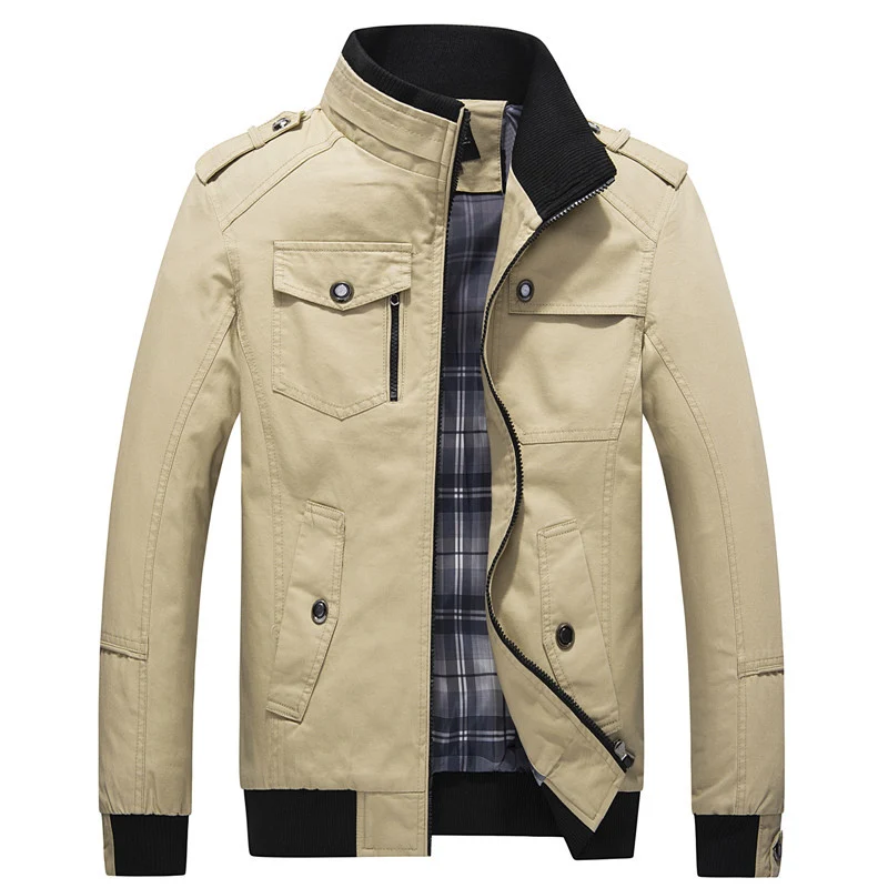 Herren Utility-Canvasblouson mit Stehkragen, Epauletten und kariertem Innenfutter Nord Taschen