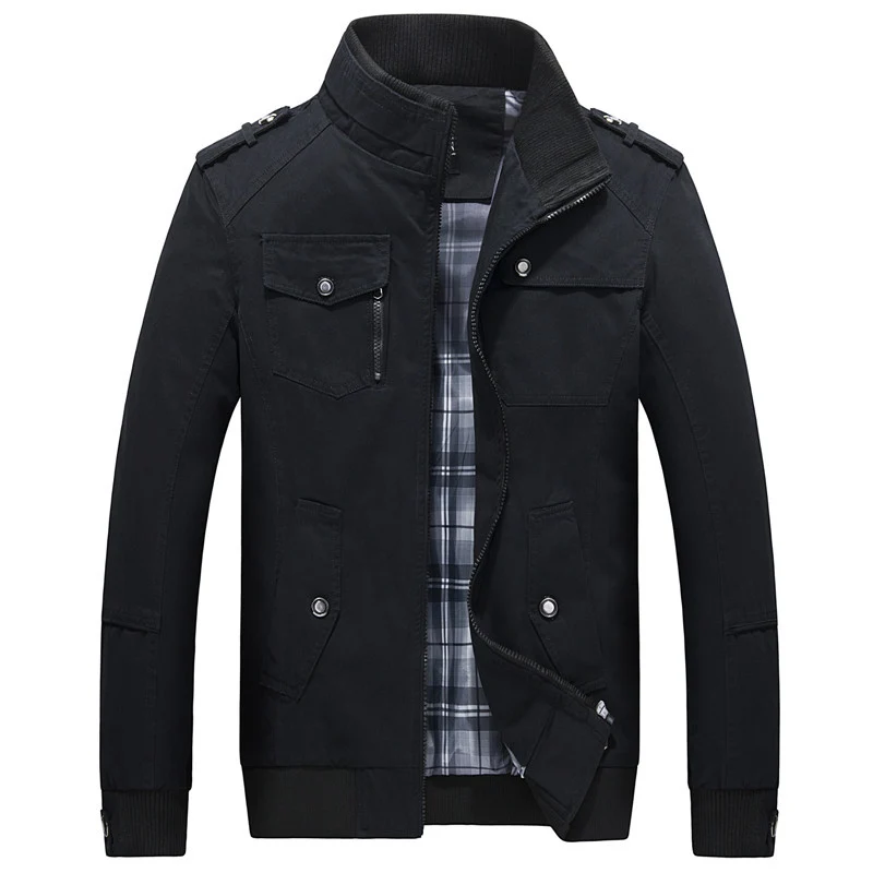 Herren Utility-Canvasblouson mit Stehkragen, Epauletten und kariertem Innenfutter Nord Taschen