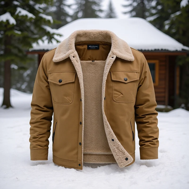 Herren Utility-Arbeitsjacke aus Canvas mit Kunstfellkragen und gesteppter Innenfütterung Nord Taschen