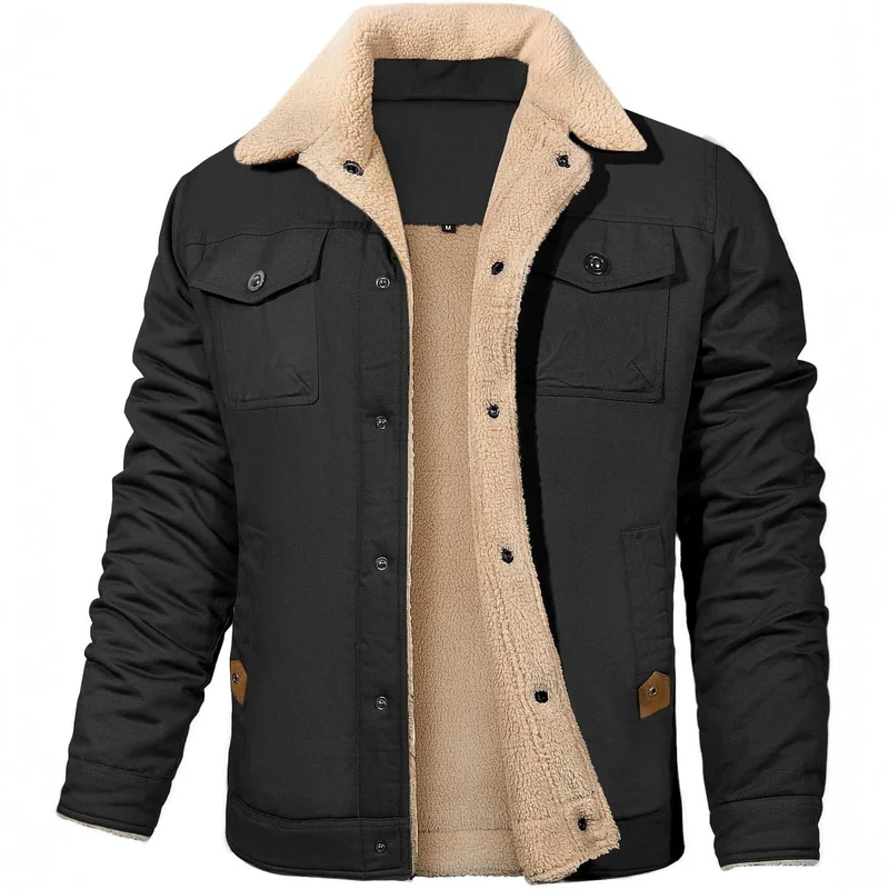 Herren Utility-Arbeitsjacke aus Canvas mit Kunstfellkragen und gesteppter Innenfütterung Nord Taschen