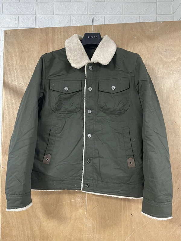 Herren Utility-Arbeitsjacke aus Canvas mit Kunstfellkragen und gesteppter Innenfütterung Nord Taschen